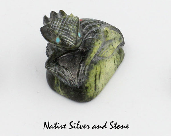 Horned Toad<br>Zuni Fetish Carving<br>Hudson Sandy<br>Serpentine w Turquoise Eyes