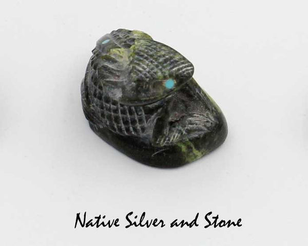 Horned Toad<br>Zuni Fetish Carving<br>Hudson Sandy<br>Serpentine w Turquoise Eyes