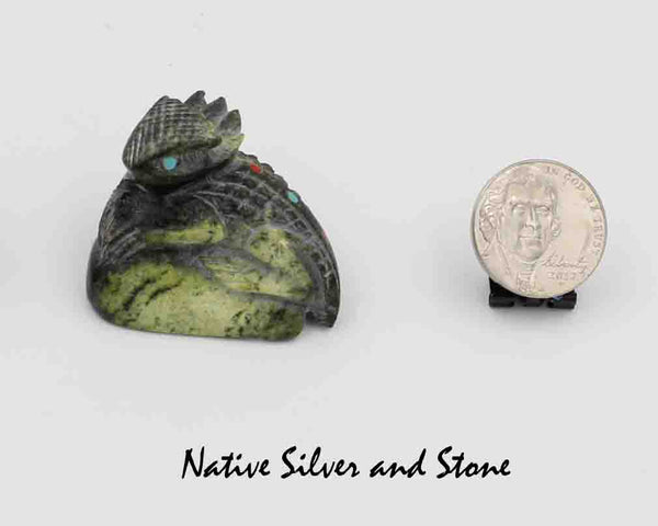 Horned Toad<br>Zuni Fetish Carving<br>Hudson Sandy<br>Serpentine w Turquoise Eyes