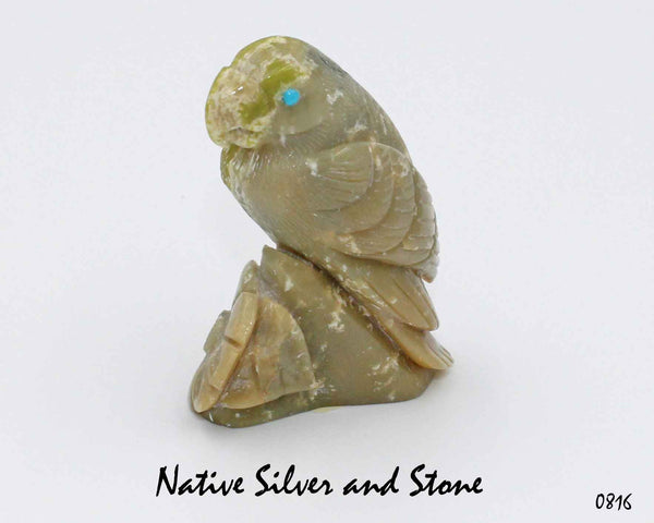 Z Parrot<br>Zuni Fetish Carving<br>Hudson Sandy<br>Serpentine w Turquoise Eyes