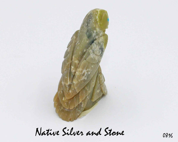 Z Parrot<br>Zuni Fetish Carving<br>Hudson Sandy<br>Serpentine w Turquoise Eyes