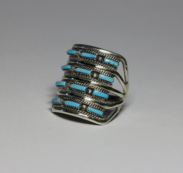 Z Cecil & Connie Hattie Johnson - Zuni<br>Ring - 4 Row Needlepoint<Br>12 Sleeping Beauty Turquoise Inlay