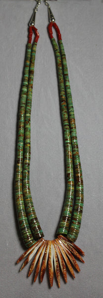 Z Joseph Del & Doris Coriz<br>Santo Domingo/Kewa<br>Fantail Necklace<br>Royston Turquoise &<br>Orange Spiny Oyster