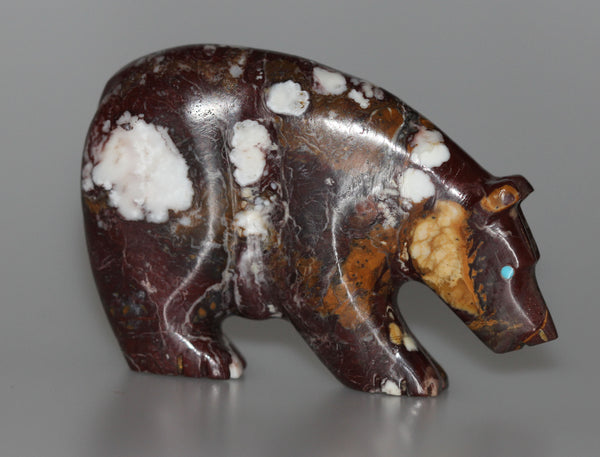 Z Bear on Fours<br>Zuni Fetish Carving<br>Andres Quandelacy<br>Appaloosa/Wild Horse Stone<br>with Turquoise Accents