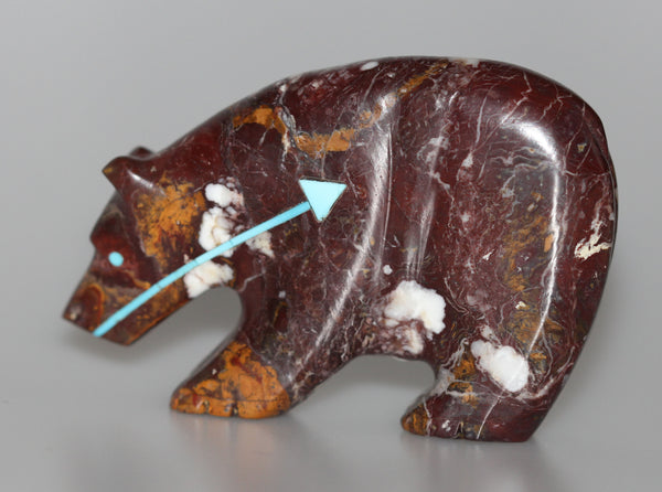 Z Bear on Fours<br>Zuni Fetish Carving<br>Andres Quandelacy<br>Appaloosa/Wild Horse Stone<br>with Turquoise Accents
