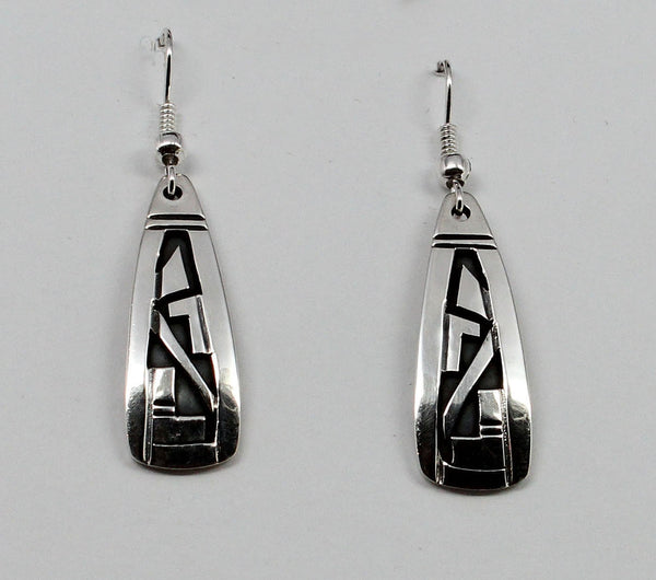Z Peter Nelson - Navajo<br>1-1/8" Earrings<br>Medium Long Teardrops<br>Oxidized Overlay<br>Hook<br< Sterling Silver