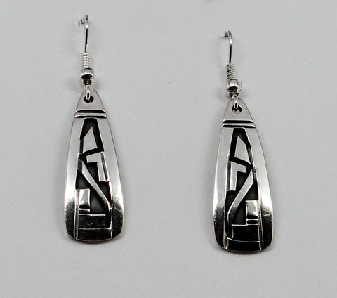 Z Peter Nelson - Navajo<br>1-1/8" Earrings<br>Medium Long Teardrops<br>Oxidized Overlay<br>Hook<br< Sterling Silver
