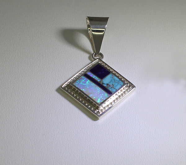 Z Supersmith-David Rosales<br>Pendant<br>P296 Shalako Multi-Inlay<br>Sugilite, Chinese Turquoise<br>& Lab Opal