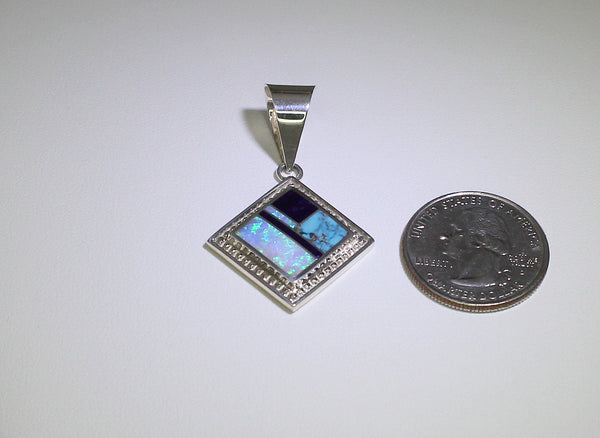 Z Supersmith-David Rosales<br>Pendant<br>P296 Shalako Multi-Inlay<br>Sugilite, Chinese Turquoise<br>& Lab Opal