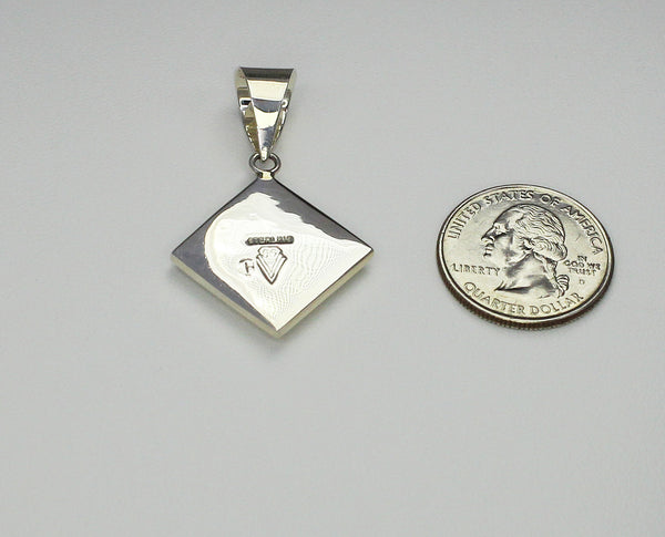 Supersmith - David Rosales<br>1-1/16" Pendant - P296<br>Native American Handcrafted Jewelry<br>Tipped Rectangle<br>Indian Summer Multi-Inlay<br>Sterling Silver