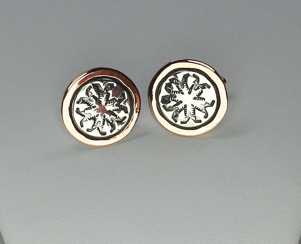 Randy Secatero & Sylvana Apache - Navajo<br>CLCS<br>7/8" Cuff Links - Round Snowflake<br>Copper with Sterling Silver Overlay and Stamping