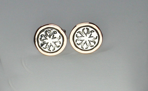 Randy Secatero & Sylvana Apache - Navajo<br>CLCS<br>7/8" Cuff Links - Round Snowflake<br>Copper with Sterling Silver Overlay and Stamping