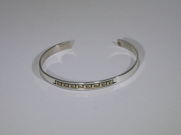 Z Scott Skeets (Navajo) Jewelry<br>Square "Wave" Design in 14K Gold<br>Bracelet - 1/4" Cuff Silver with Gold<br>Size 6-5/8" (Medium-Large)