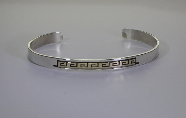 Z Scott Skeets (Navajo) Jewelry<br>Square "Wave" Design in 14K Gold<br>Bracelet - 1/4" Cuff Silver with Gold<br>Size 6-5/8" (Medium-Large)