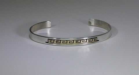 Z Scott Skeets (Navajo) Jewelry<br>Square "Wave" Design in 14K Gold<br>Bracelet - 1/4" Cuff Silver with Gold<br>Size 6-5/8" (Medium-Large)