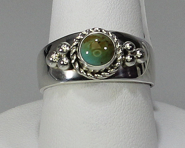 Miscellaneous Artist<br>Native American Navajo Jewelry<br>Ring R24 - Red Mesa Turquoise - Dot<br>with Saw Cut & Twist<br>Size 6