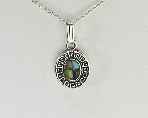 Z Bennard & Frances Dallasvuyaoma Hopi/Pima<br>1/2" Pendant - Germination Seasons<br> Turquoise Dot<br>18" Silver Box Chain<br>Sterling Silver