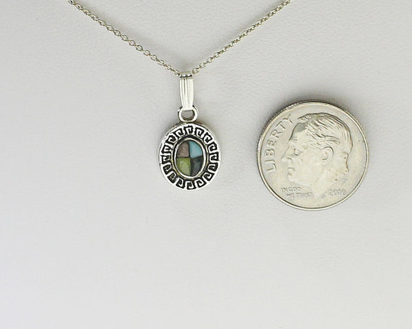 Z Bennard & Frances Dallasvuyaoma Hopi/Pima<br>1/2" Pendant - Germination Seasons<br> Turquoise Dot<br>18" Silver Box Chain<br>Sterling Silver