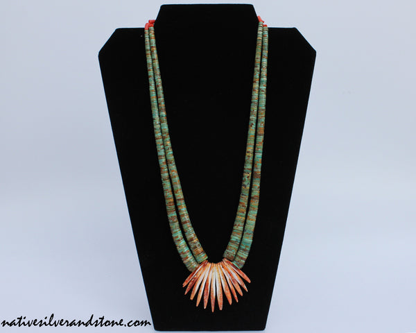 Z Joseph Del & Doris Coriz<br>Santo Domingo/Kewa<br>Fantail Necklace<br>Royston Turquoise &<br>Orange Spiny Oyster