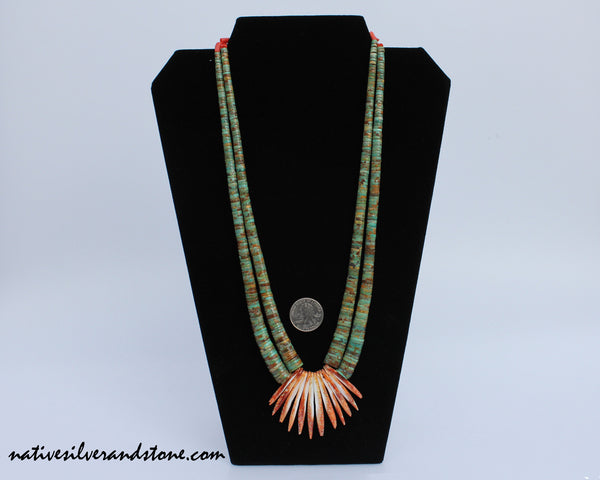 Z Joseph Del & Doris Coriz<br>Santo Domingo/Kewa<br>Fantail Necklace<br>Royston Turquoise &<br>Orange Spiny Oyster
