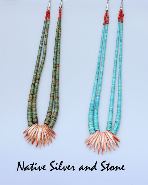 Z James Del (Deceased)  & Doris Coriz<br>Santo Domingo/Kewa<br>Fantail Necklace<br>Kingman Turquoise &<br>Orange Spiny Oyster