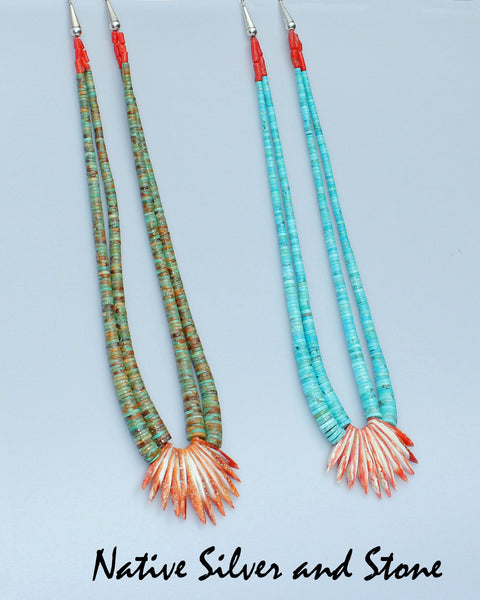 Z James Del (Deceased)  & Doris Coriz<br>Santo Domingo/Kewa<br>Fantail Necklace<br>Kingman Turquoise &<br>Orange Spiny Oyster
