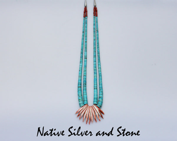 Z James Del (Deceased)  & Doris Coriz<br>Santo Domingo/Kewa<br>Fantail Necklace<br>Kingman Turquoise &<br>Orange Spiny Oyster
