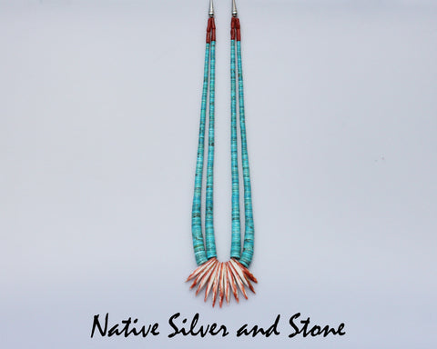 Z James Del (Deceased)  & Doris Coriz<br>Santo Domingo/Kewa<br>Fantail Necklace<br>Kingman Turquoise &<br>Orange Spiny Oyster