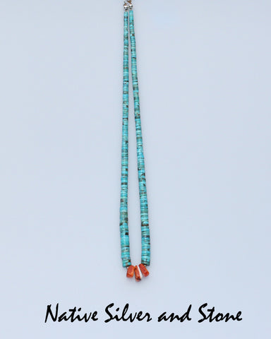 Z James Del & Doris Coriz - Santo Domingo/Kewa - Jacla Necklace - Kingman Turquoise & Orange Spiny Oyster