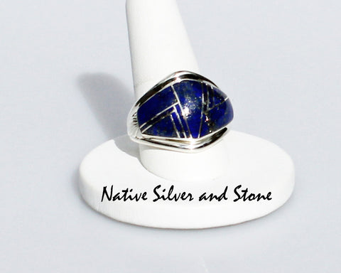 James Lee - Navajo<br>Ring<br>Multi-Inlay Diamond Fan<br>Lapis Lazuli<br>Size 12-3/4 XXL