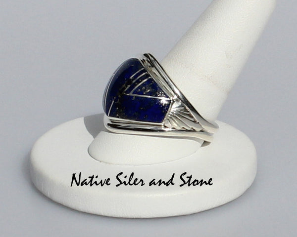 James Lee - Navajo<br>Ring<br>Multi-Inlay Diamond Fan<br>Lapis Lazuli<br>Size 12-3/4 XXL