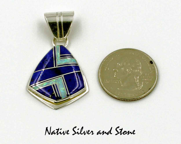 Z James Lee - Navajo<br>1-1/8" Pendant - Handmade Inlay<br>Lapis & Opal<br>Sterling Silver