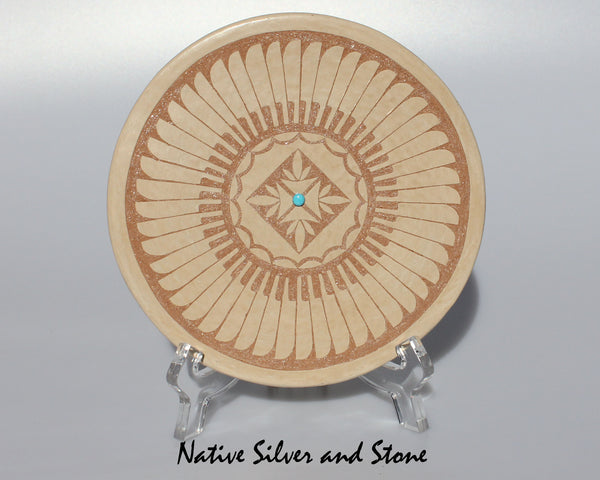 Z Jeanne Gonzales<br>San Ildefonso Pueblo<br>6-1/8" Feather Mica Plate