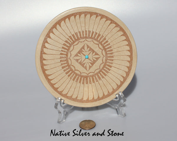 Z Jeanne Gonzales<br>San Ildefonso Pueblo<br>6-1/8" Feather Mica Plate