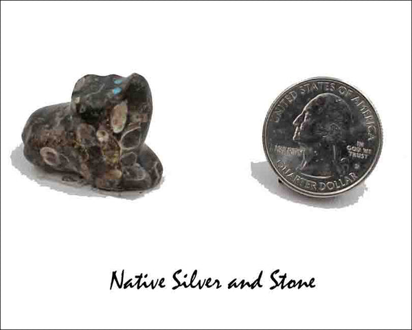 Z Bear on Fours<br>Zuni Fetish Carving<br>Jeff Yunie<br>Leopard Jasper with Turquoise Eyes