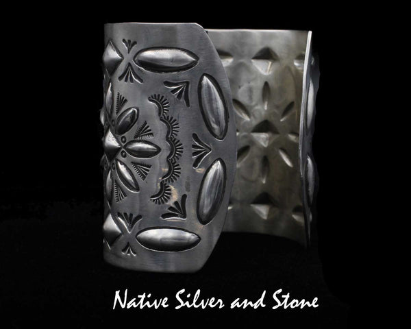Z Jennie Blackgoat - Navajo<br>2-7/16" Bracelet - Cuff<br>Bump-out Hammered<br>& Stamped<br>Sterling Silver<br>Size 6-7/8"