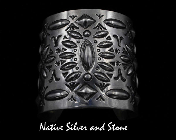 Z Jennie Blackgoat - Navajo<br>2-7/16" Bracelet - Cuff<br>Bump-out Hammered<br>& Stamped<br>Sterling Silver<br>Size 6-7/8"