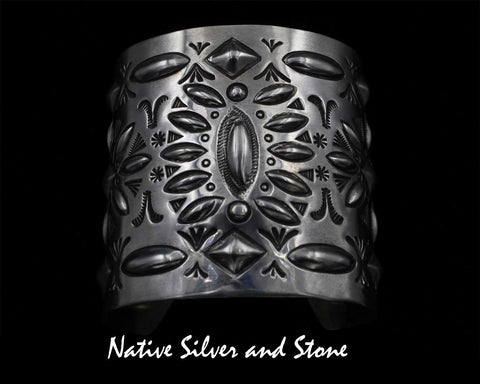 Z Jennie Blackgoat - Navajo<br>2-7/16" Bracelet - Cuff<br>Bump-out Hammered<br>& Stamped<br>Sterling Silver<br>Size 6-7/8"