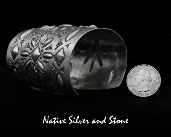 Z Jennie Blackgoat - Navajo<br>2-7/16" Bracelet - Cuff<br>Bump-out Hammered<br>& Stamped<br>Sterling Silver<br>Size 6-7/8"