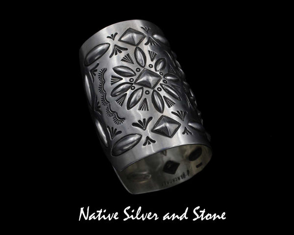Z Jennie Blackgoat - Navajo<br>2-7/16" Bracelet - Cuff<br>Bump-out Hammered<br>& Stamped<br>Sterling Silver<br>Size 6-7/8"