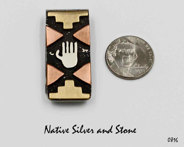Jeremy & Eileen Rosetta - Ke-Wa Jewelry<br>Money Clip /Pendant<br>Oxidized Sterling Silver with<br>Silver, Copper, & Brass Overlay