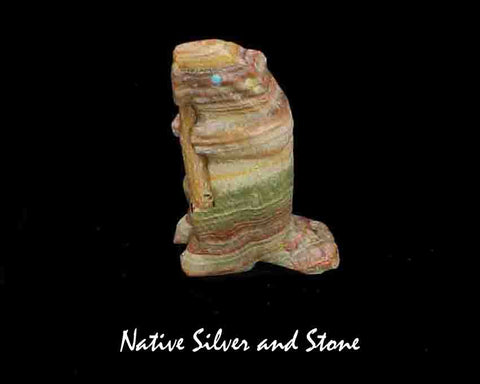 Z Beaver Upright<br>Zuni Fetish Carving<br>Jerrold Lahaleon, Sr (Deceased)<br>Banded Jasper with Turquoise Accents