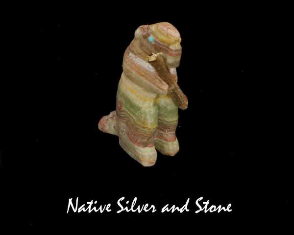 Z Beaver Upright<br>Zuni Fetish Carving<br>Jerrold Lahaleon, Sr (Deceased)<br>Banded Jasper with Turquoise Accents