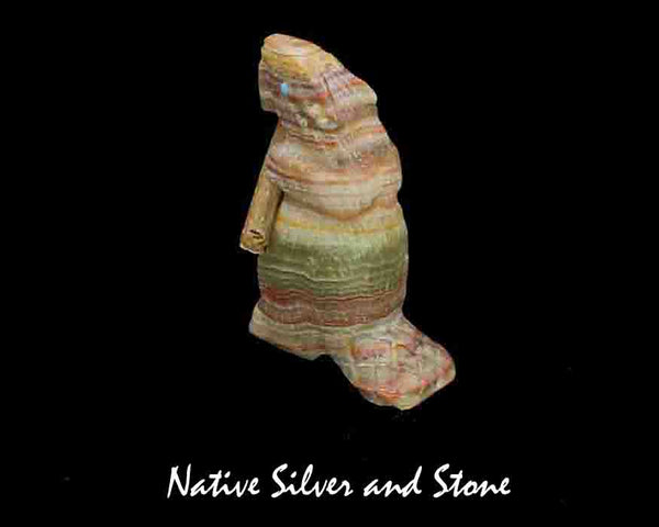 Z Beaver Upright<br>Zuni Fetish Carving<br>Jerrold Lahaleon, Sr (Deceased)<br>Banded Jasper with Turquoise Accents