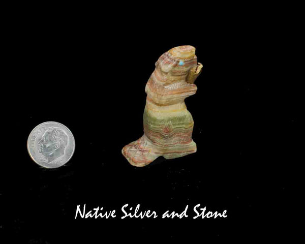 Z Beaver Upright<br>Zuni Fetish Carving<br>Jerrold Lahaleon, Sr (Deceased)<br>Banded Jasper with Turquoise Accents