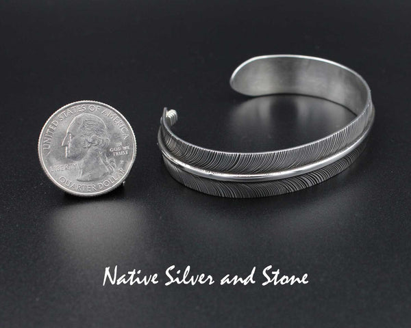 Z Joe Piaso Jr - Navajo<br>Navajo Jewelry<br>1/2" Bracelet - Cuff<br>Handmade Feather<br>Oxidized Sterling Silver<br>Size 6-3/4"
