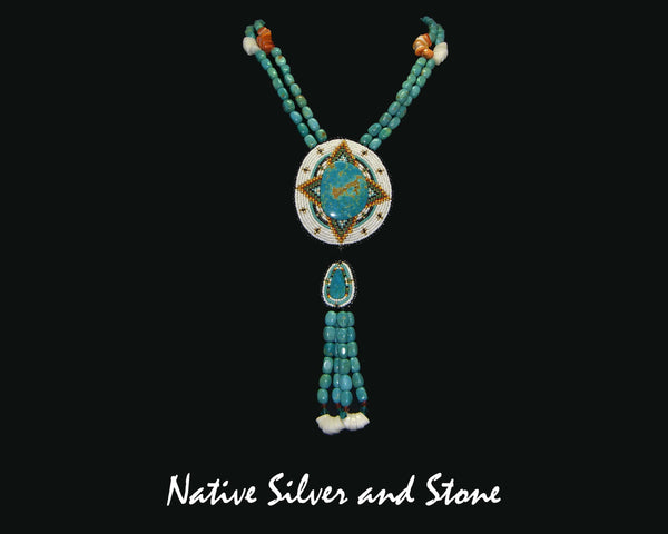 Joe & Le Jeune Chavez<br>Santo Domingo/Kewa-Seminole<br>Necklace -Beaded<br>Turquoise & Orange Spiny Oyster