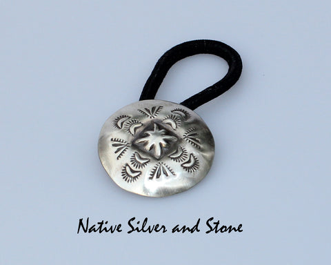 Z Julia Smith - Navajo<br>1" Hair Tie - Button <br> Stamped - Star Design<br>Sterling Silver