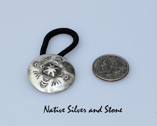 Z Julia Smith - Navajo<br>1" Hair Tie - Button <br> Stamped - Star Design<br>Sterling Silver