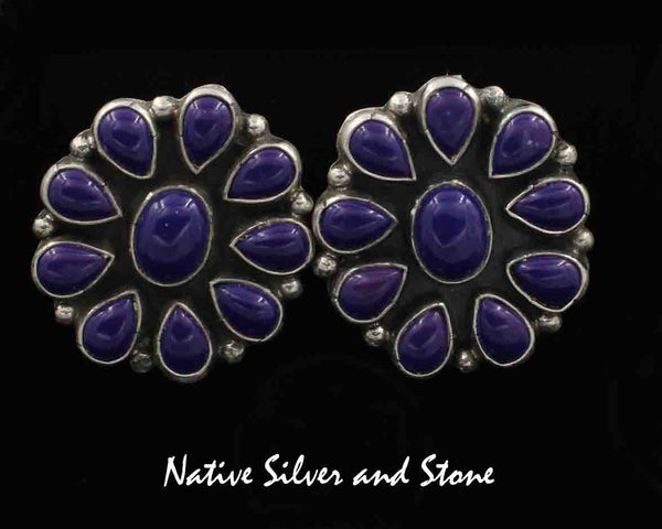Kee C Cook - Navajo<br>1" Earrings<br>Ovals with<br>Lapis Lazuli Clusters<br>Sterling Silver